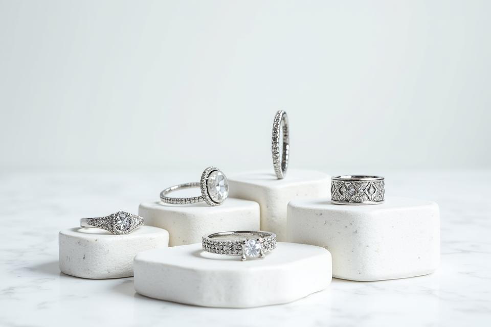 Collection de bijoux en argent élégants sur fond minimaliste